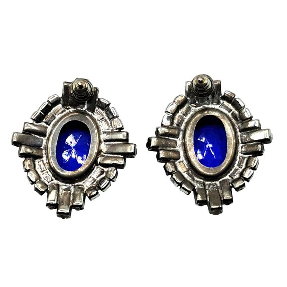 Vintage Rhinestone Earrings Blue Clear PIerced Post Costume Jewelry - Picture 7 of 8